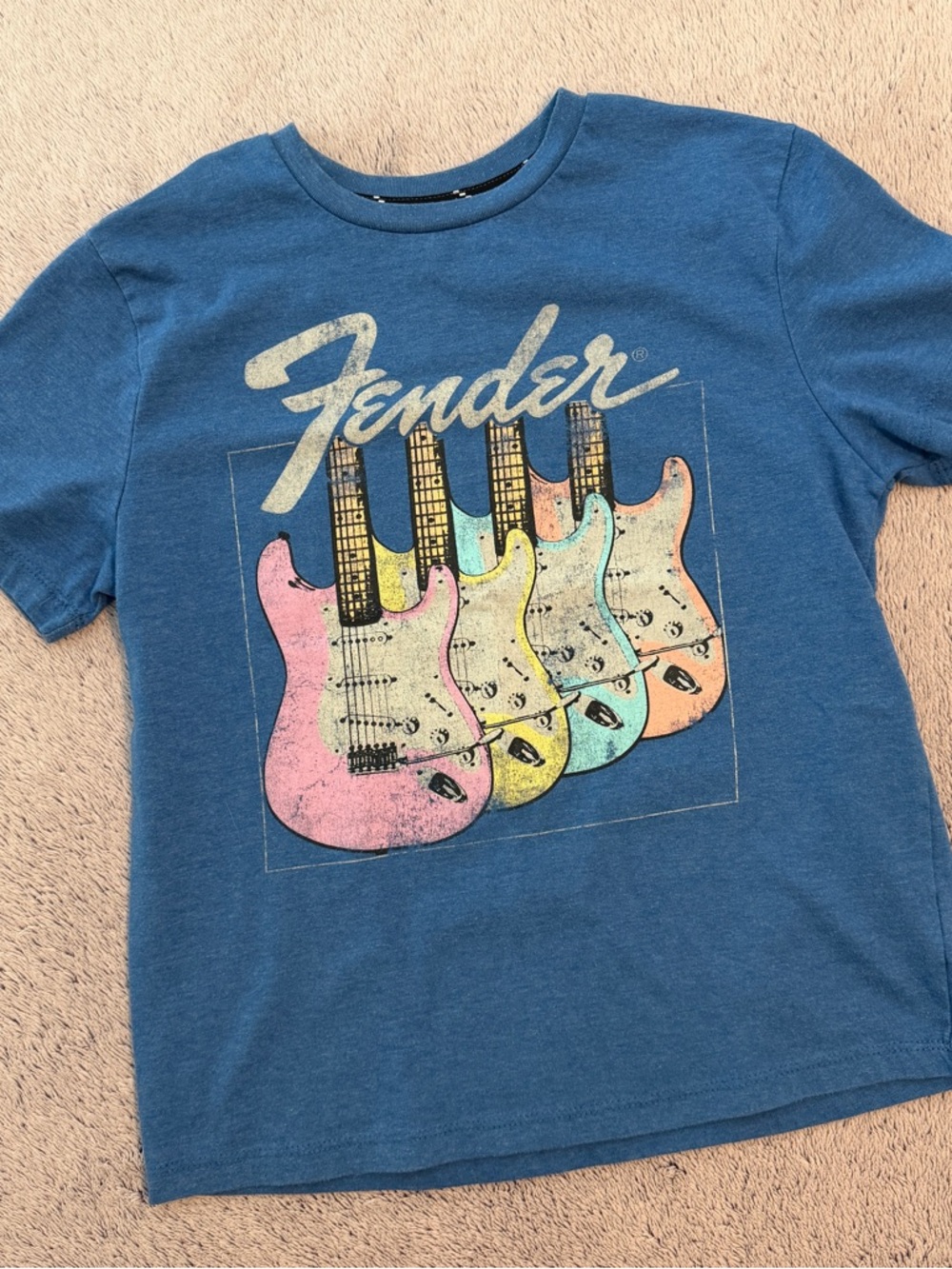 Fender Kids Blue Tee with Retro Multicolor Guitar Print